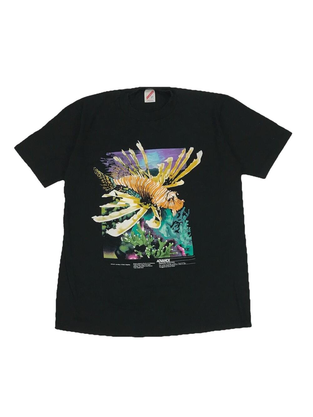 Vintage Marine Aquarium Shirt Mens Large L Black Lionfish AOP Jerzees USA Made